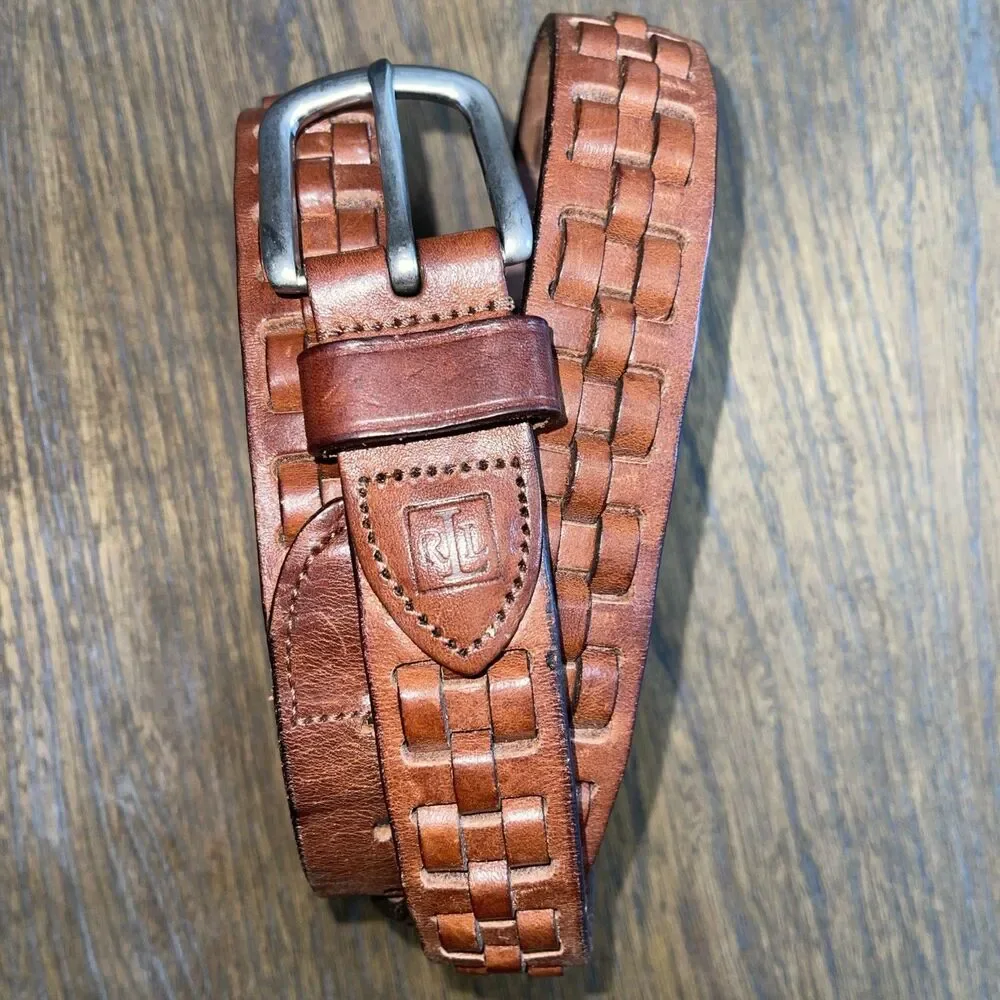 Chaps Ralph Lauren Leather Belt Men/Women Size 40/100 Brown Woven Classic
